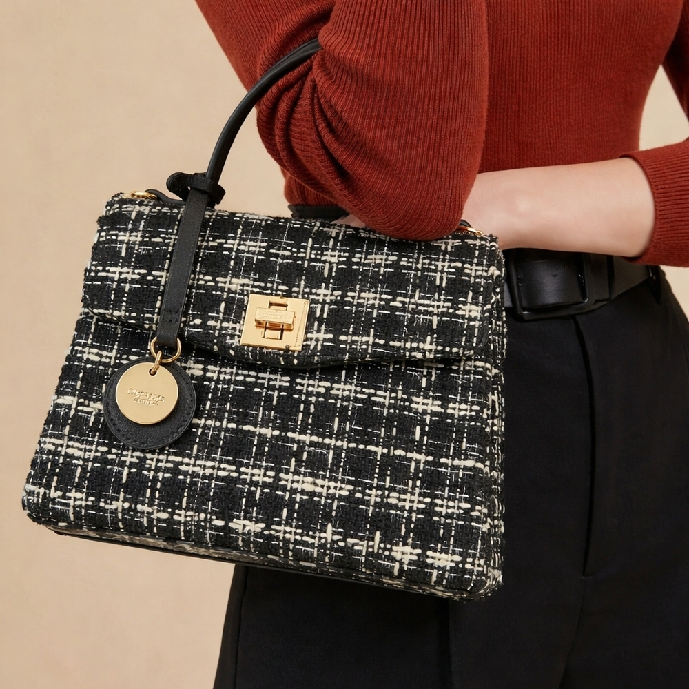 Dune London Black and White Tweed Satchel